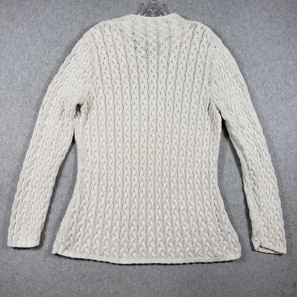 Liz Claiborne Womens Sweater Petite Large Ivory Cable Knit Polo V-Neck Good - Picture 2 of 10